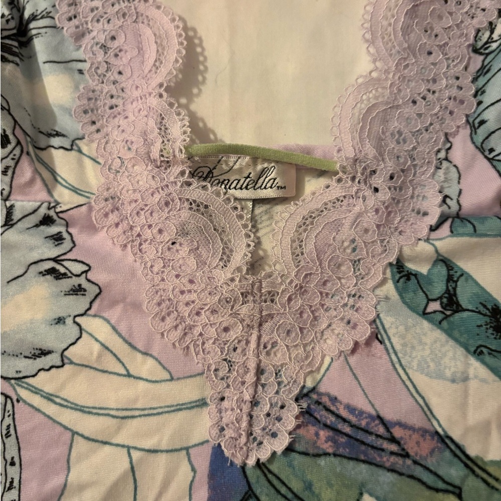 Linea Donatella Lavender Floral Lace-Trim Cami Pajama Top - Picture 7 of 12